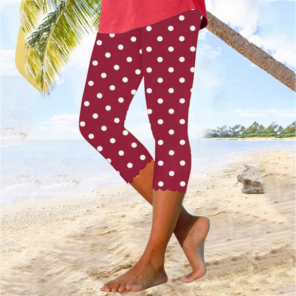 cllios Buttery Soft Capri Leggings for Women Tummy Control Leggings Fashion Polka Dot Print High Waisted Knee Length Capris Stretchy Cropped Trousers