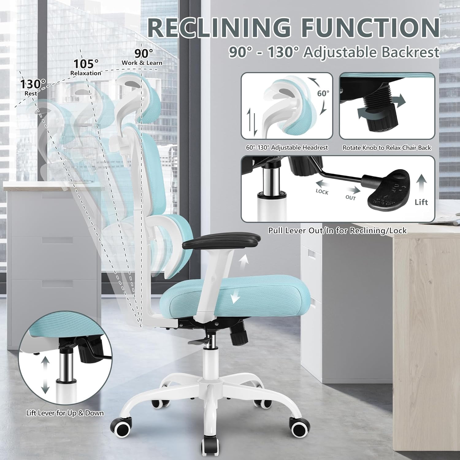 Office Chair, Ergonomic Desk Chair with Adjustable Height and Lumbar Support Swivel Desk Computer Chair with Flip up Armrests for Conference Room, Drak Gray