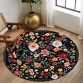 thumbnail image 3 of Watercolor Flowers Round Rug 5ft Washable Circle Kitchen Rugs Non Slip Farmhouse Floral Vintage Black Large Area Rug Indoor Floor Carpet for Bedroom Living Room Home Office Dining Room Nursery, 3 of 8