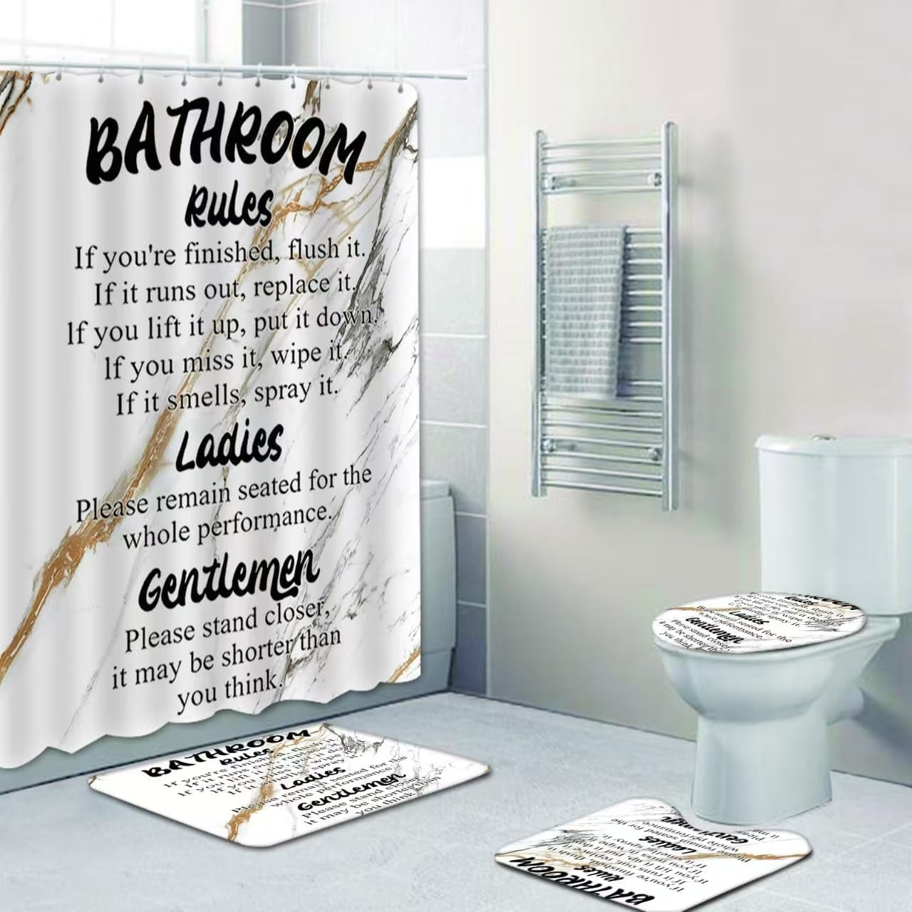 Marble Rules Shower Curtain Sets for Bathroom Decor, 72x72 Inches with Rugs and Accessories, Waterproof Machine Washable Bath Curtain… (Curtain Set-Relax)