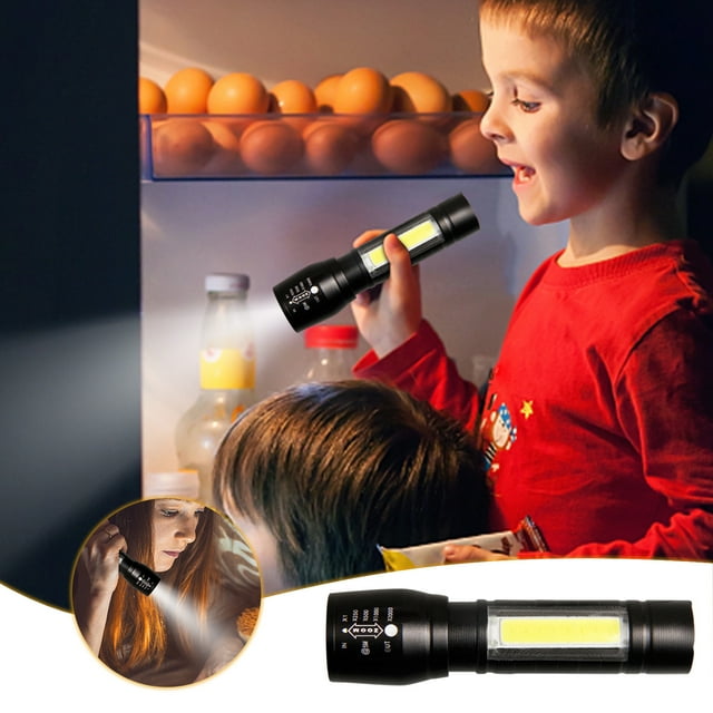 NARABB LED Small Flashlight With Side Lights COB Strong Light Telescopic USB Charging Set Mini Flashlight