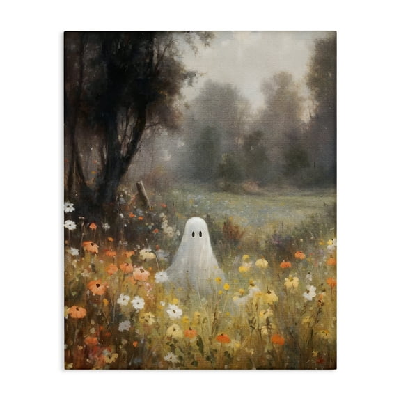 Stupell Industries Ghost in Peaceful Flower Meadow Landscape & Nature Painting Wrapped Canvas Canvas Art Print Wall Art, 16 x 20