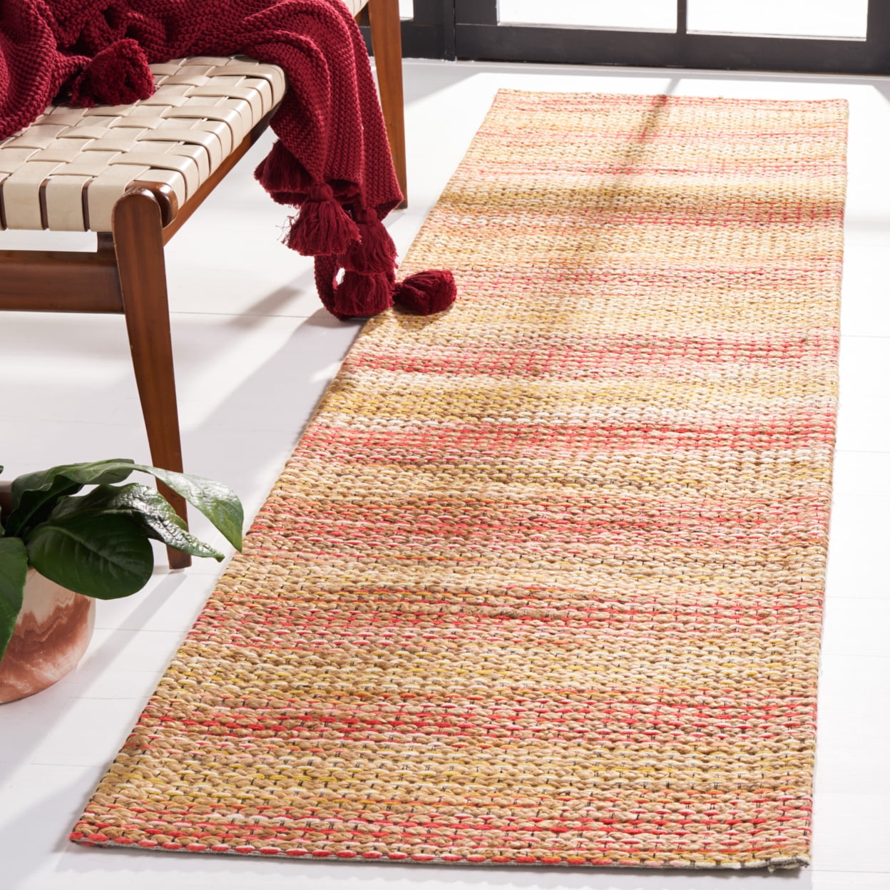 SAFAVIEH Marbella Kennard Striped Runner Rug, Natural/Red, 2'3" x 8'