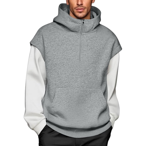Hoodies for Men Oversized Splicing Pullover Hooded Sweatshirts Top Men's Casual Solid Color Mock Neck Loose Fits Comfy Workout Sport Long Sleeve Hoodie Fall Winter Clothes