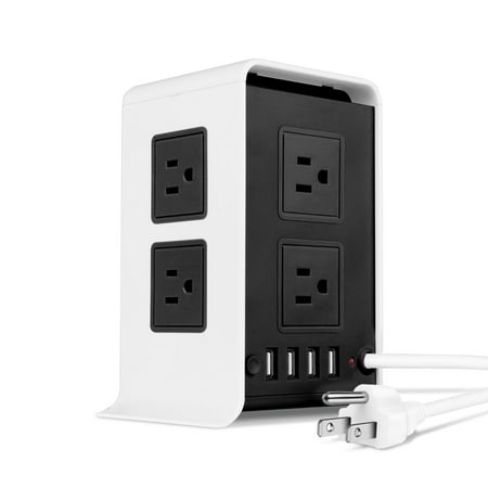 - Power Strip Tower Surge Protector with 4 USB Ports 8 AC Outlet, Charging Station Power Supply Multi Socket Plug with 6ft Extension Cord For PC Laptop Smartphone & Electronic Appliances (Black)