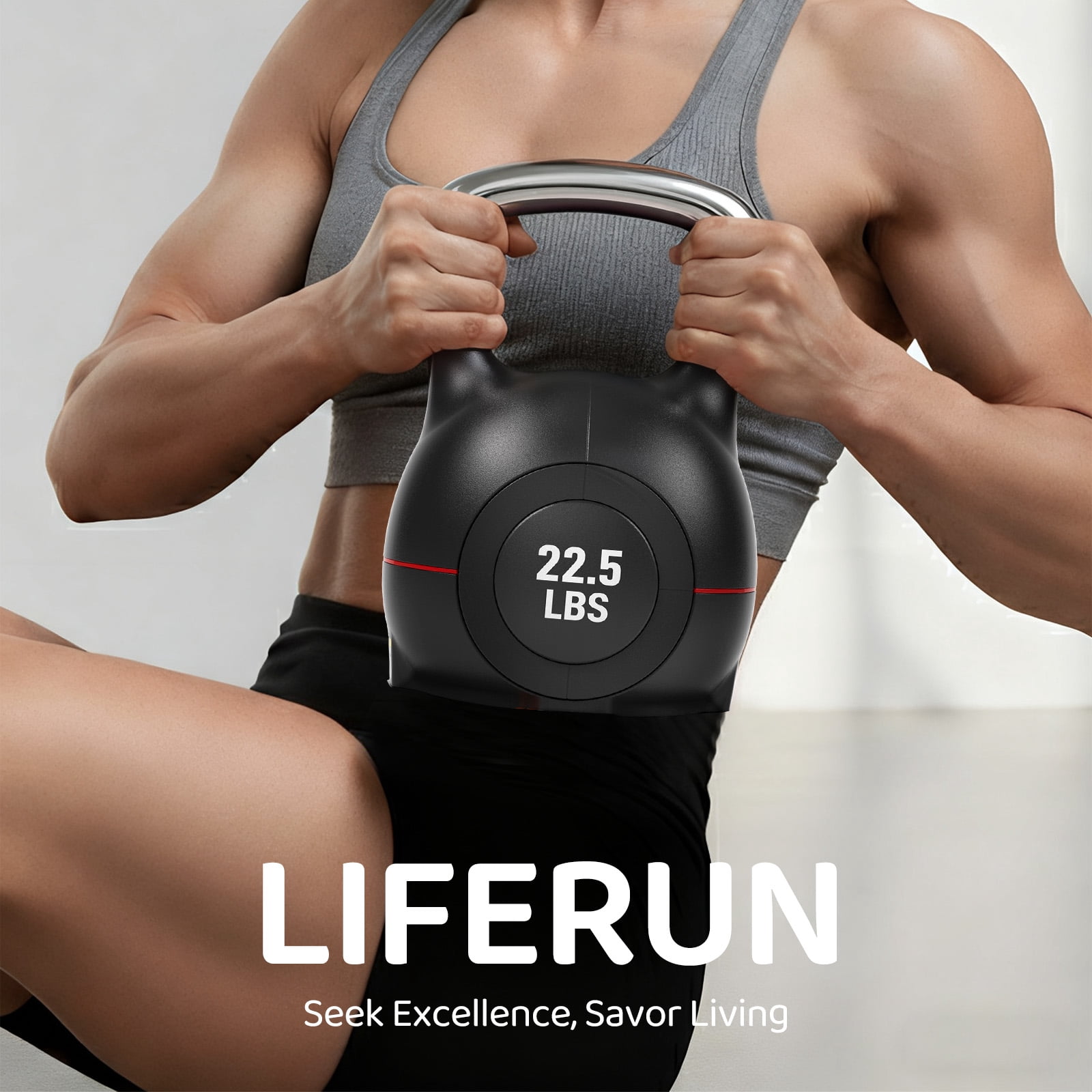 LIFERUN Adjustable Kettlebell Set-7in1 Kettlebells, Choose 22.5 lb or 44 lb, Quick-Change Weight Dial & Safety Lock, Full-Body Workout