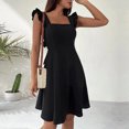 thumbnail image 3 of Dream Lifestyle Square Collar Tie Back Backless Summer Dress Ruffle Trim Sleeve Pleated Hem Mini Dress Streetwear, 3 of 8