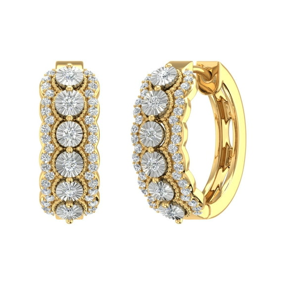 1/2 Carat Round Diamond Hoop Earrings in 18K Yellow Gold over Sterling Silver