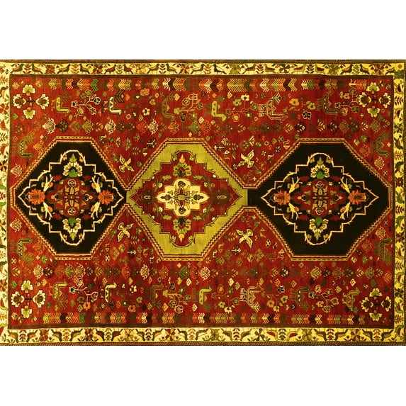 Ahgly Company Machine Washable Indoor Rectangle Persian Yellow Traditional Area Rugs, 8' x 10'