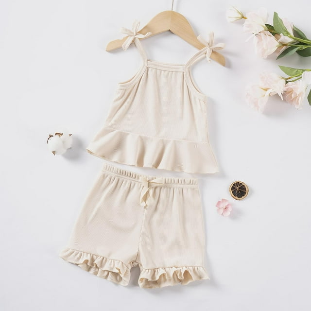 Ensemble d'Été 2 Pcs pour Fille Haut Cami Court à Imprimé Floral et Shorts à Volants