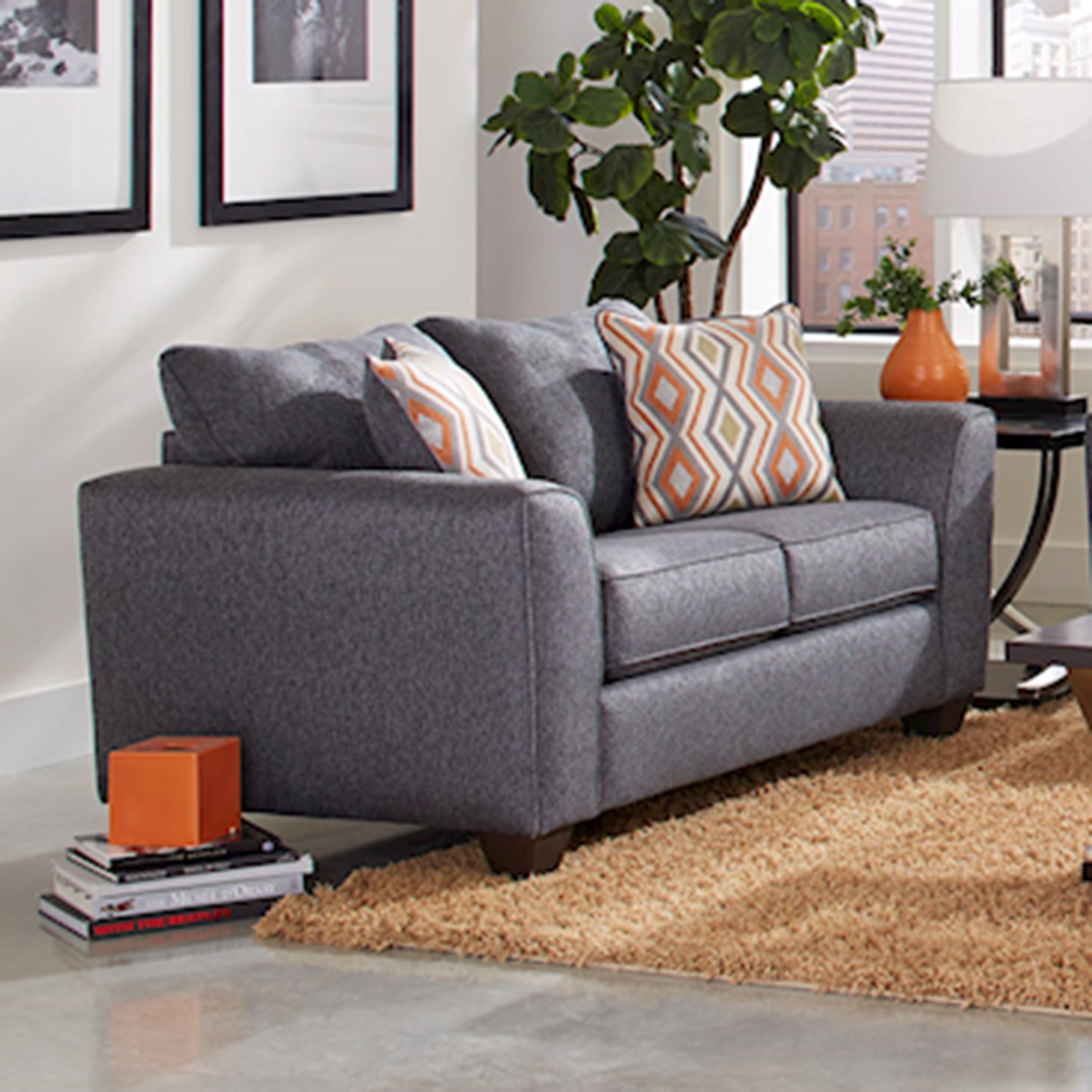 Roundhill Furniture Kanta Contemporary Fabric Loveseat, Features a Pillow Back, Graphite Gray
