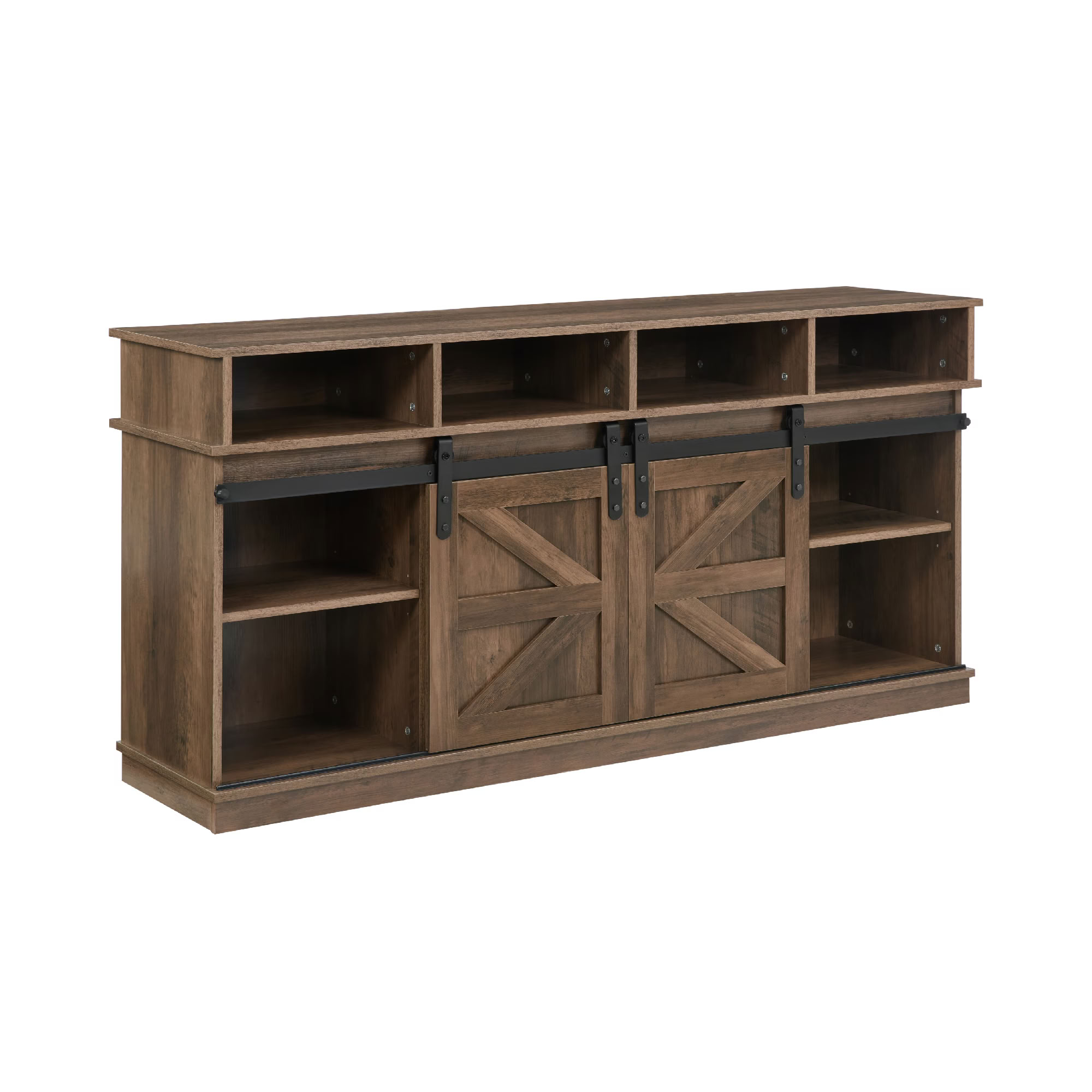 MAYEERTY Modern TV Stand with Sliding Barn Door, Farmhouse Wood Storage Cabinet with Adjustable Shelves for TVs Up to 65", Natural Brown