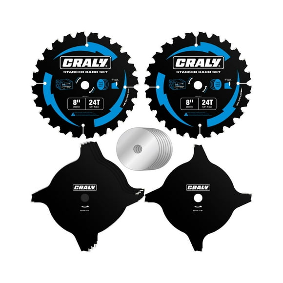 CRALY 8 Inch Carbide Stacked Dado Blade Set, 24 Teeth with 5/8 Inch Arbor, Black Ice™, Adjustable Cutting Sizes for Wood Cutting Table Saw(DADO