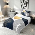 thumbnail image 3 of Manfei Boho Sun and Leaf Twin Sheets, Mid Century Geometric Bedding, Navy White Gold, Navy Reversible 3 Pieces1 Flat Sheet + 1 Fitted Sheet + 1 Pillowcase, 3 of 6