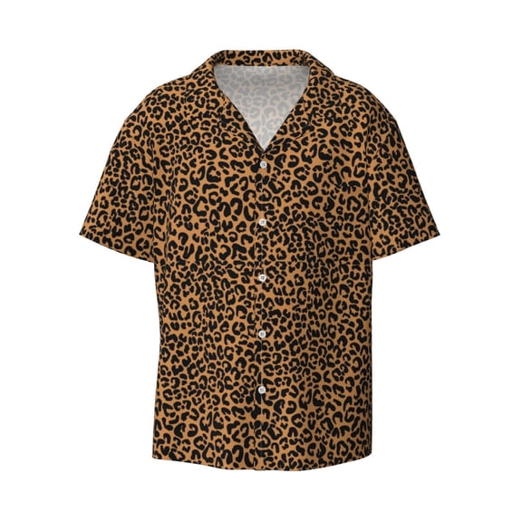Ratiio Leopard Print Mens Casual Short Sleeve Shirts Button Down Textured Shirts Summer Beach Shirt with Pocket Men's Casual Short-sleeved Shirt