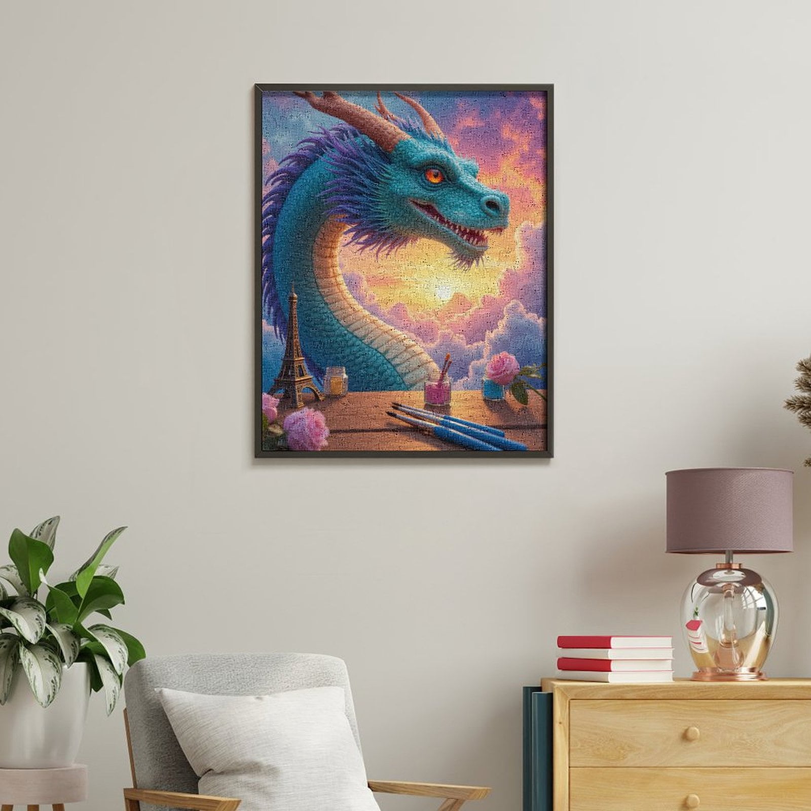 Paint By Numbers Kit for Adults Beginner - Dragon Sunset Art Supplies Sky DIY Canvas Painting Kits for Adults, Frameless Paint By Number for Adults for Home Wall Decor 16x20 Inch