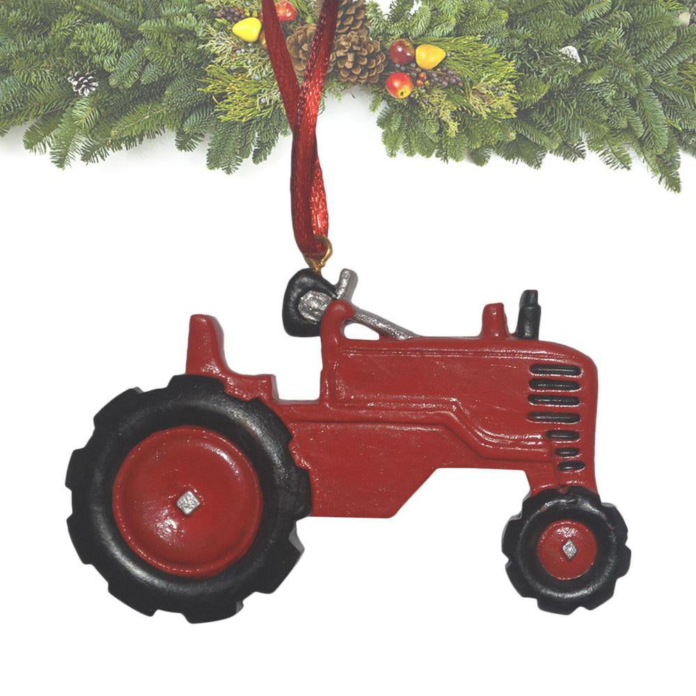4-1/2 Tractor Shape Thin Rusty Metal Christmas Ornament Holiday Themed Farm Gift 