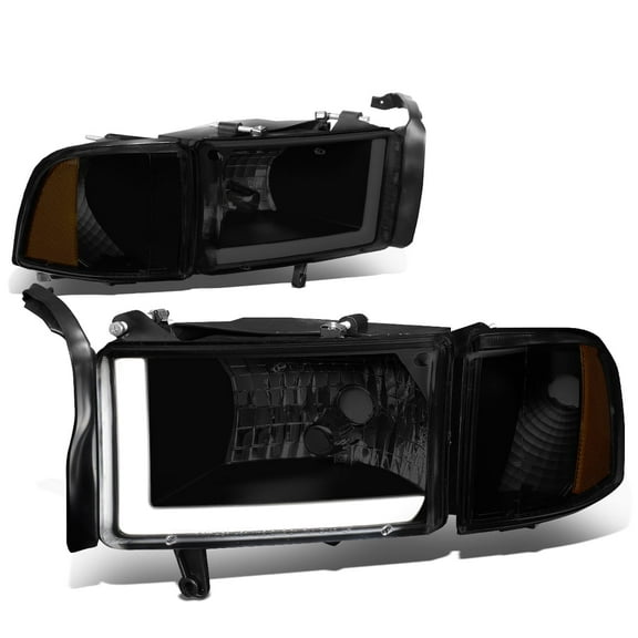 DNA Motoring For 94-02 Dodge Ram LED DRL Black Smoked Amber Corner Headlight Lamps Pair