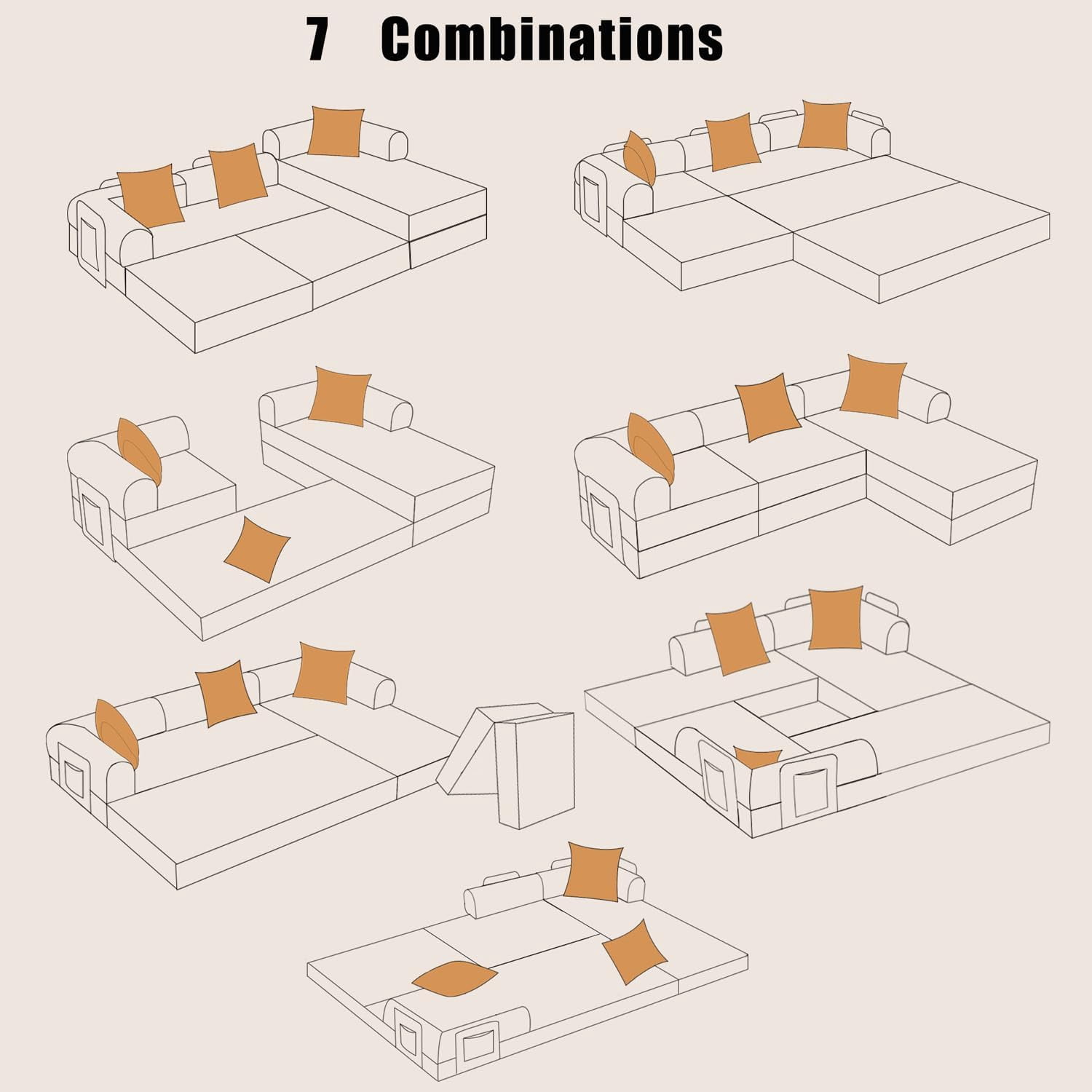 Ywen 108" Modular Sectional Sofa,Futon Convertible Sofa Bed,Oversized Corduroy Boneless Couch for Living Room,Floor Loveseat Sleeper with Pull Out Bed,Free Combination,No Assembly Required (Black)