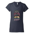 thumbnail image 3 of Messy Bun Salty AF | Cool Neon Leopard Print Bandana | Fashion Womenâ€™s Standard V-Neck Tee, Navy, 2XL, 3 of 5