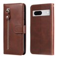 thumbnail image 3 of SaniMore Case for Google Pixel 7 6.3" 2022, Zipper Wallet Pocket Caed Slots Retro PU Leather Shockproof Drop-proof Flip Kickstand All-around Protective Shell for Google Pixel 7, Brown, 3 of 12
