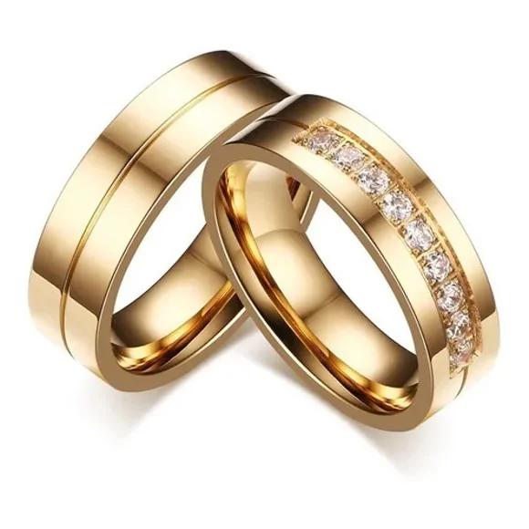 Par Anillos Dorados De Pareja, Matrimonio Compromiso Promesa