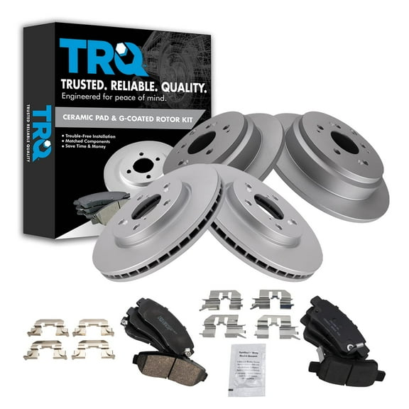 TRQ Front and Rear Brake Pad & Rotor Kit Brake Pads Brake Rotor Ceramic Premium G-Coated Fits Select 2005-2010 Honda Odyssey