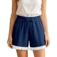 thumbnail image 7 of Cagogo Women Plus Size Elastic Waist Shorts with Pockets Casual Loose Beach Vacation Lounge Trousers Summer Travel Denim Shorts, Navy XL, 7 of 7