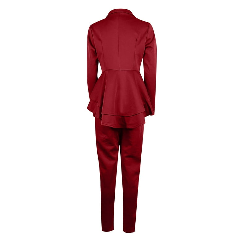 Women's Fashion Casual Outfits Clothes Set 2-Piece Solid Color V-Neck  Ruffles Patchwork Long Sleeve Coat Pants Women Trendy Stylish Clothing  Suits Female Leisure Elegant Loungewear 