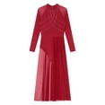 thumbnail image 5 of Haitryli Women Lyrical Contemporary Dance Costume Glitter Rhinestones Mesh Long Sleeve Ballroom Prom Burgundy XL, 5 of 7