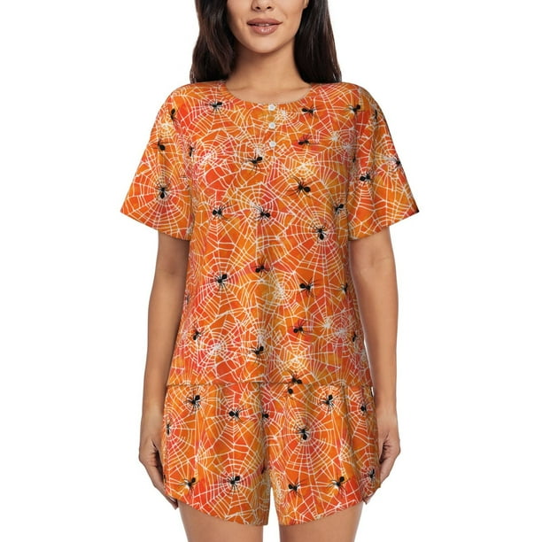 Fotbe Spider Conjunto de Pijama Estampado para Mujer, 2 Piezas, Ropa de Dormir con Camiseta de Manga Corta y Shorts Suaves-Large