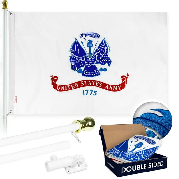 G128 - 6 Feet Tangle Free Spinning Flagpole (White) US Army Double Sided Brass Grommets Embroidered 3x5 ft (Flag Included) Aluminum Flag Pole