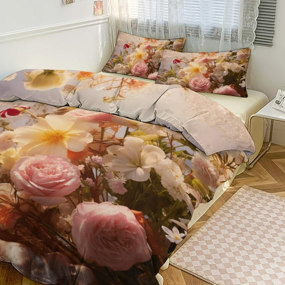 Cute Colorful Flower Bedding Sets Twin Duvet Cover 3 Piece Cute Bed Set for Boys Girls Kid