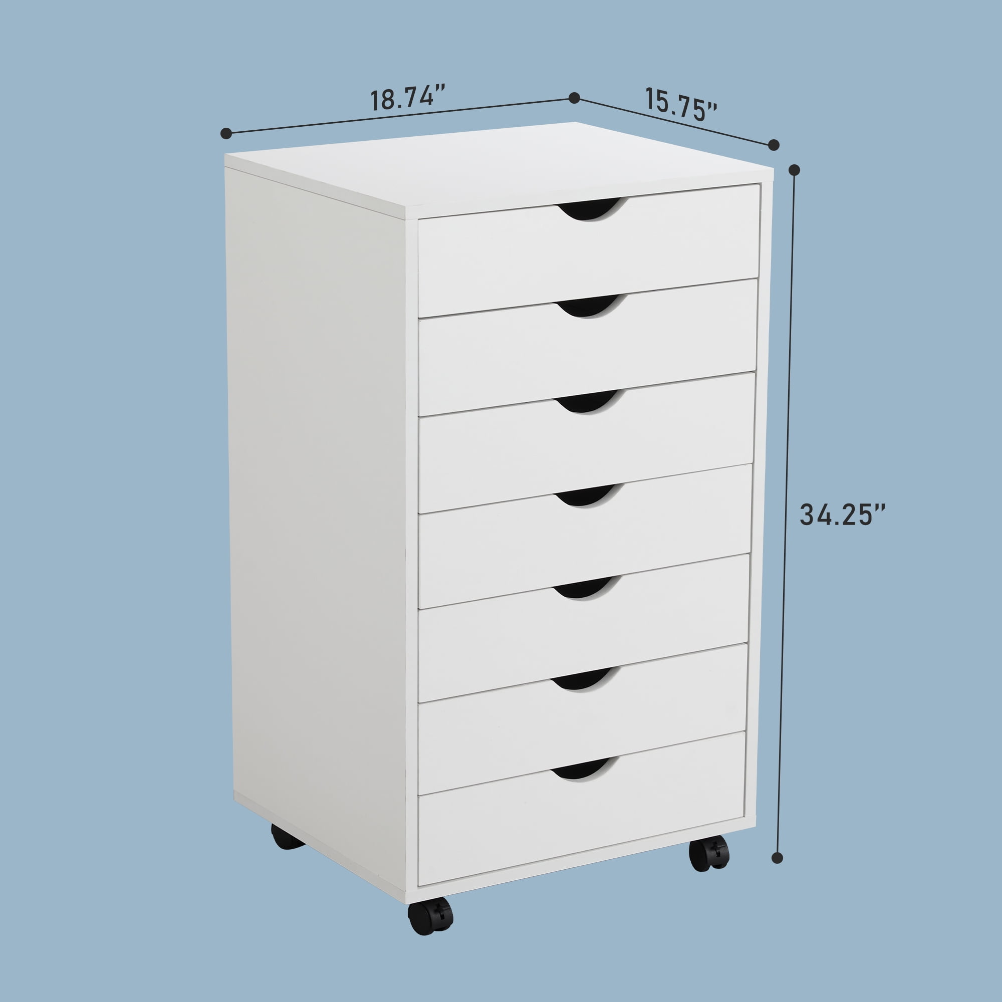 EDX 7 Drawer Dresser - Spacious Wood Storage Cabinet for Bedroom, Home, Office Organization, White