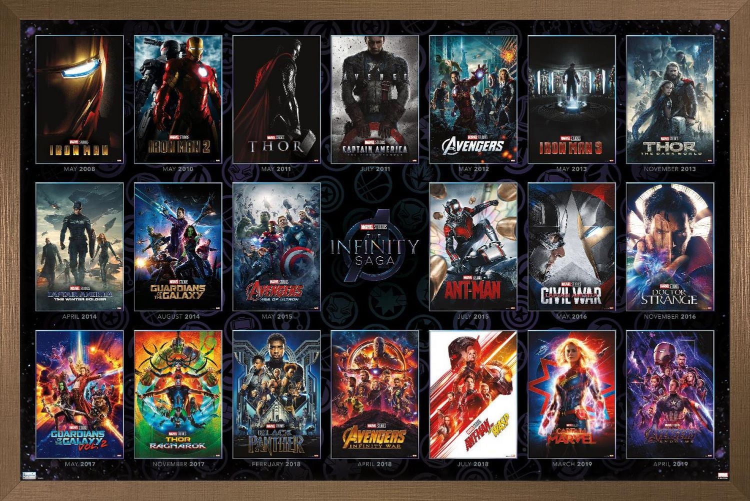 Marvel Avengers: The Infinity Saga - One Sheet Grid Wall Poster, 22.375" x 34" Framed