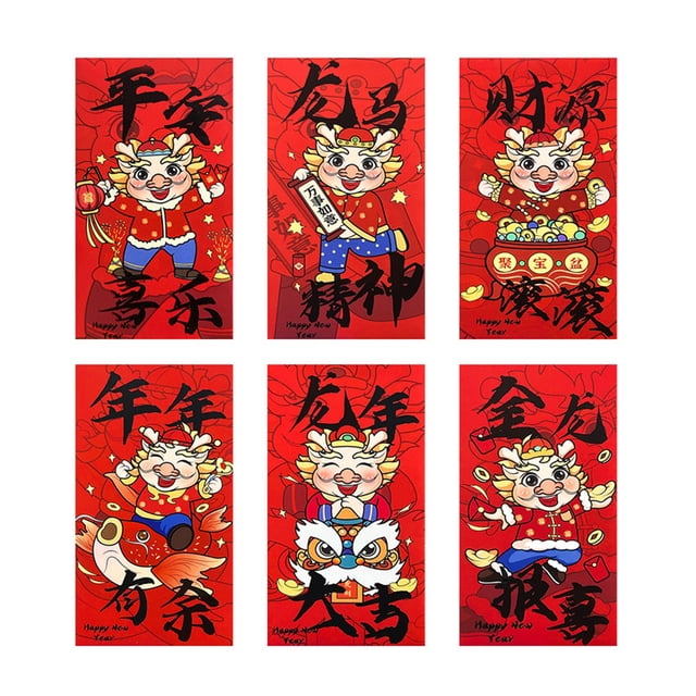 LCXmlly Enveloppes du Nouvel An Surface Lisse Enveloppes Rouges Résistantes à l'Usure Couleur Vive 6 Pcs pour Festival du Printemps 2024 Cadeau d'Argent du Nouvel An