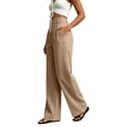 thumbnail image 6 of VEKDONE Dress Pants for Women Dressy Button Zipper Business Work Suit Pants Casual High Waisted Pleated Straight Trousers Solid Color Office Long Pants with Pockets Khaki L, 6 of 6