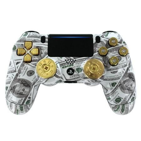 Money Talks w/ShotGun Thumbsticks and Real Gold 9 mm Bullet Buttons PS4 PRO Rapid Fire Custom Modded Controller 40 Mods