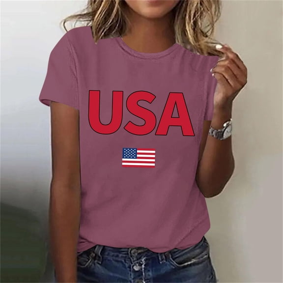 Mifsaly American Flag Shirt Women Summer Casual Usa Flag Graphic Basic T Shirts 4Th Of July Crewneck Short Sleeve Cotton Tops Lightweight Breathable Daily Wear Patriotic Tee M