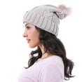 thumbnail image 2 of Knit Beanie Hat for Women and Men, Faux Fuzzy Pom Pom Winter Ski Skullies Cap, Khaki, 2 of 7