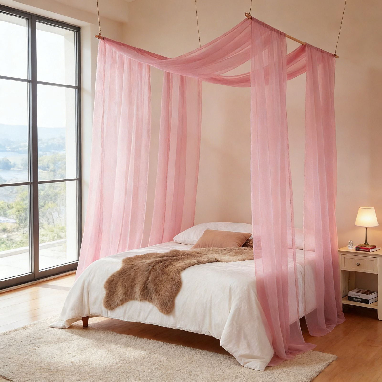 Canopy Bed Curtains Princess Bed Canopy Scarf Valance for Full/Queen Metal Bed Frame,Wood Frame Bed-2 Panel Sheer Curtain Canopy Bed Drapes