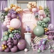 Dusty Green Purple PriNst Pink Balloon Arch Kit Fairy Birthday Party Decorations Fairy Balloon Garland Dusty Green Pastel Pink Lavender Purple Balloons for Girls Fairytale Tea Party Supplies