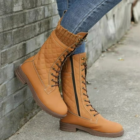 

TANGON Women S Winter Solid Colour Medium Tube Flat Front Zipper with Round Head and Side Zipper Boots Brown 7(39)