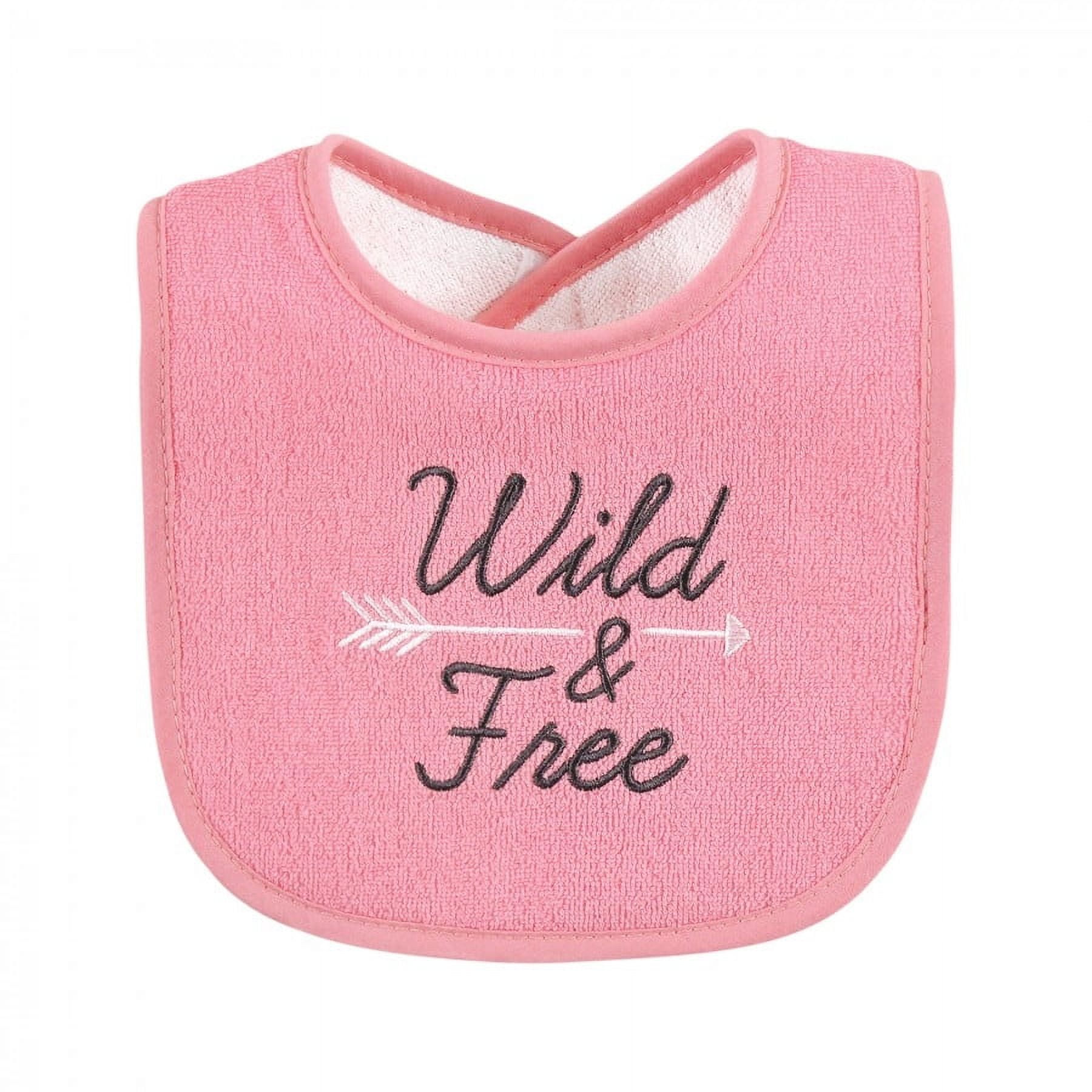 Hudson Baby Infant Girl Cotton Terry Drooler Bibs with Fiber Filling, Girl Moose Bear, One Size