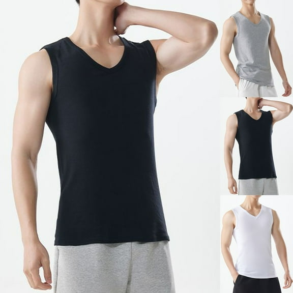 VBTAPA V Neck Tank Tops for Men Sleeveless Muscle Workout Shirts Soft Cotton Undershirts Stretch Fitness Vest Gray L