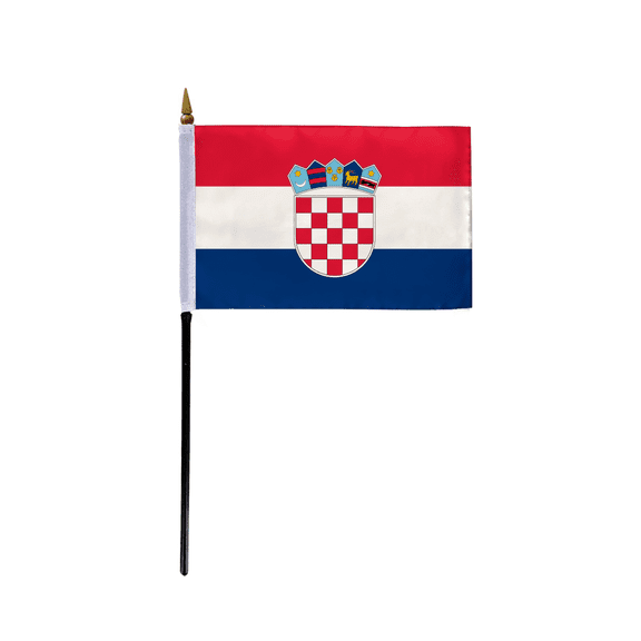 AGAS Small Croatia Flag 4x6 inch mounted onto 11 inch Plastic Pole Polyester Fabric Stitched Edges Croatia Desk Flags
