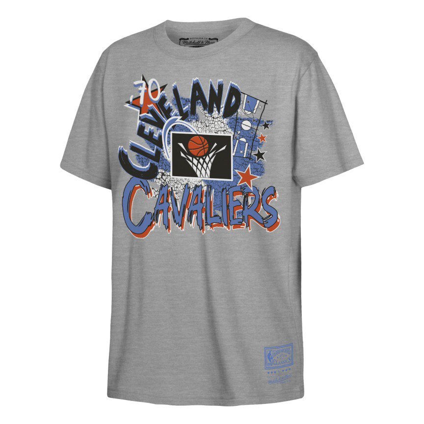 Youth Mitchell & Ness Heather Gray Cleveland Cavaliers Hardwood Classics Play by Play T-Shirt
