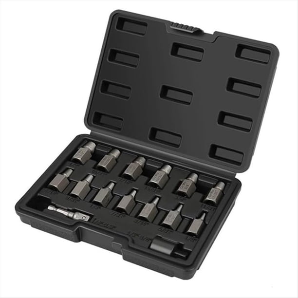 Juego de Extractores de Tornillos de Doble Cabeza 15 Piezas, Kit de Extracción de Pernos Fácil de Sacar, Cabeza Hexagonal de Accionamiento de 3/8 de Pulgada con Múltiples Estrías