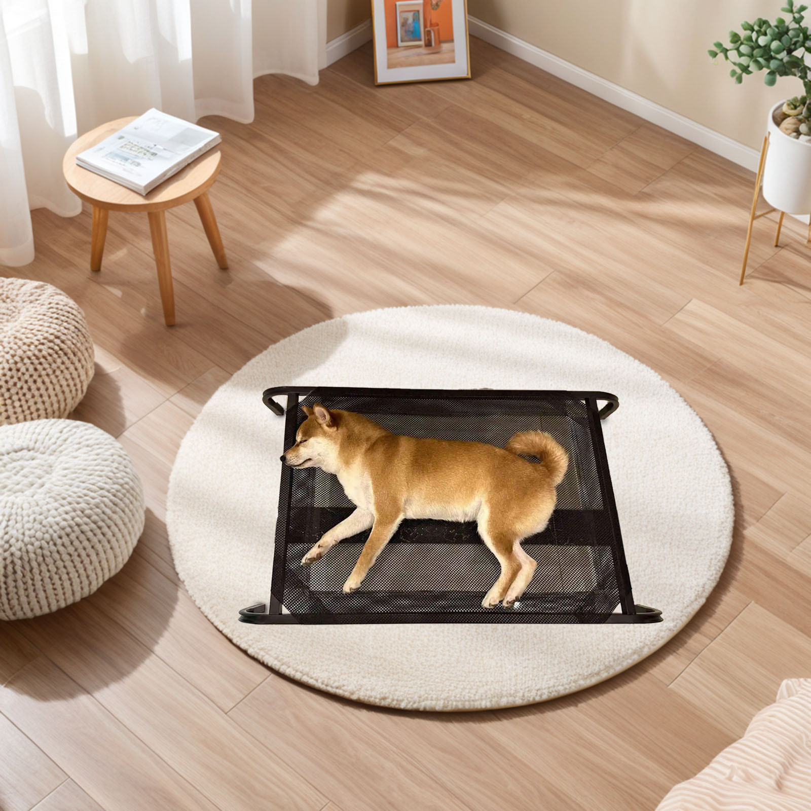 Oricka Elevated Dog Cot Bed Tool-Free Assembly - Outdoor Raised Dog Cooling Bed Frame for Large Pets, Summer Pet Hammock Off Ground with Non- Feet & Waterproof Teslin Mesh,S