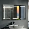 thumbnail image 2 of Zimtown LED Mirror Medicine Cabinet with Lights, Wall-Mounted Bathroom Cabinet w/ Defogger, Dimmable, Memory function, Outlets & USB, 48"x28", Black, 2 of 9